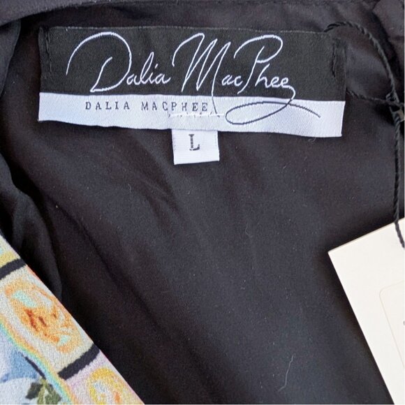 NWT Dalia Macphee Black Floral Plunging Neckline Boho Peasant Maxi Dress Sz L - Picture 3 of 7